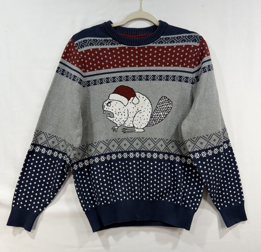 Duluth Trading Co Mens Beaver Ugly Holiday Sweater Sz S Casual Preppy